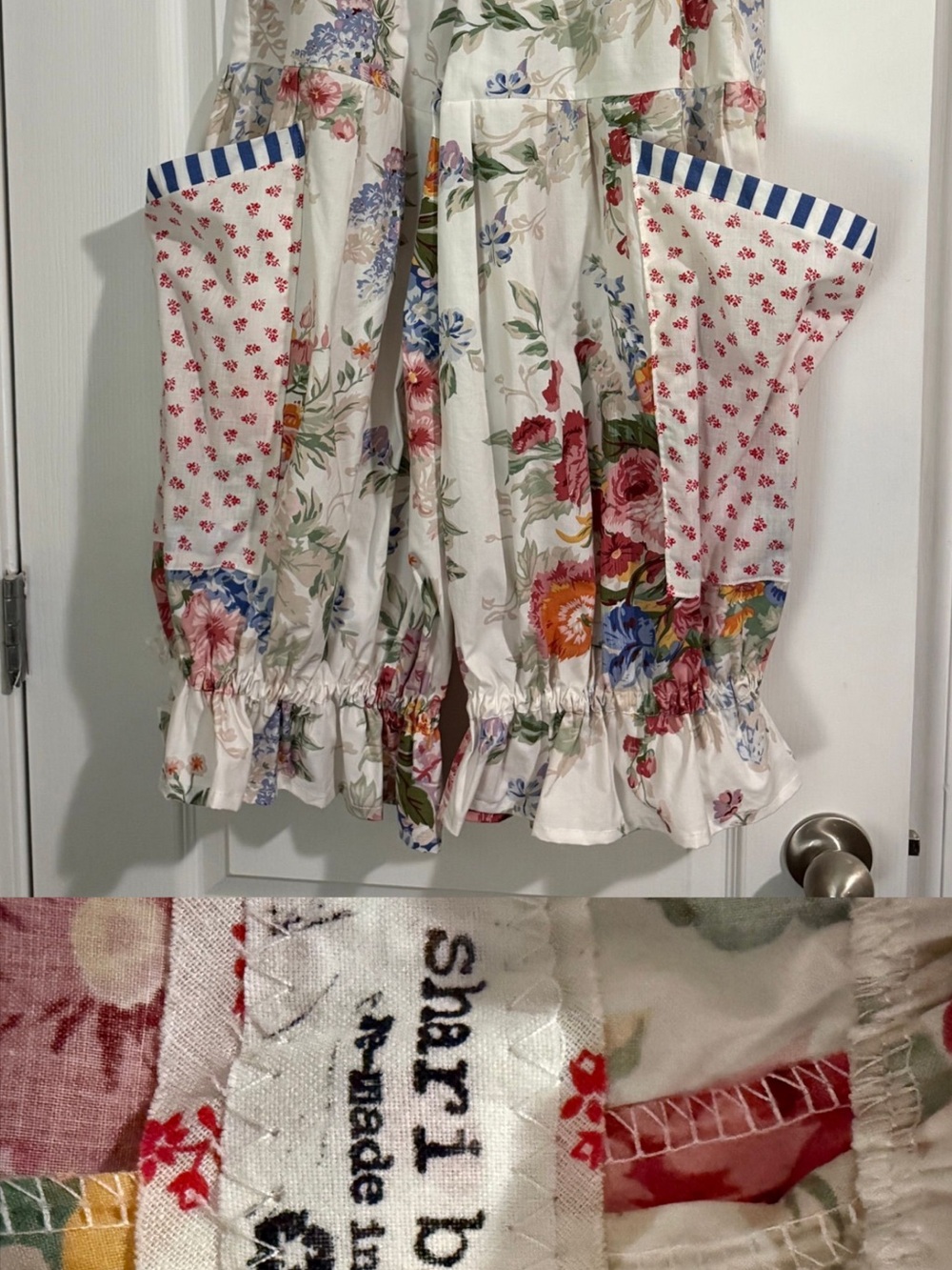 Shari B Green OOAK Floral Cotton Bloomer Pants - Cream Floral